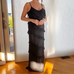 Ruffle Detail Side Slit Backless Maxi Dress